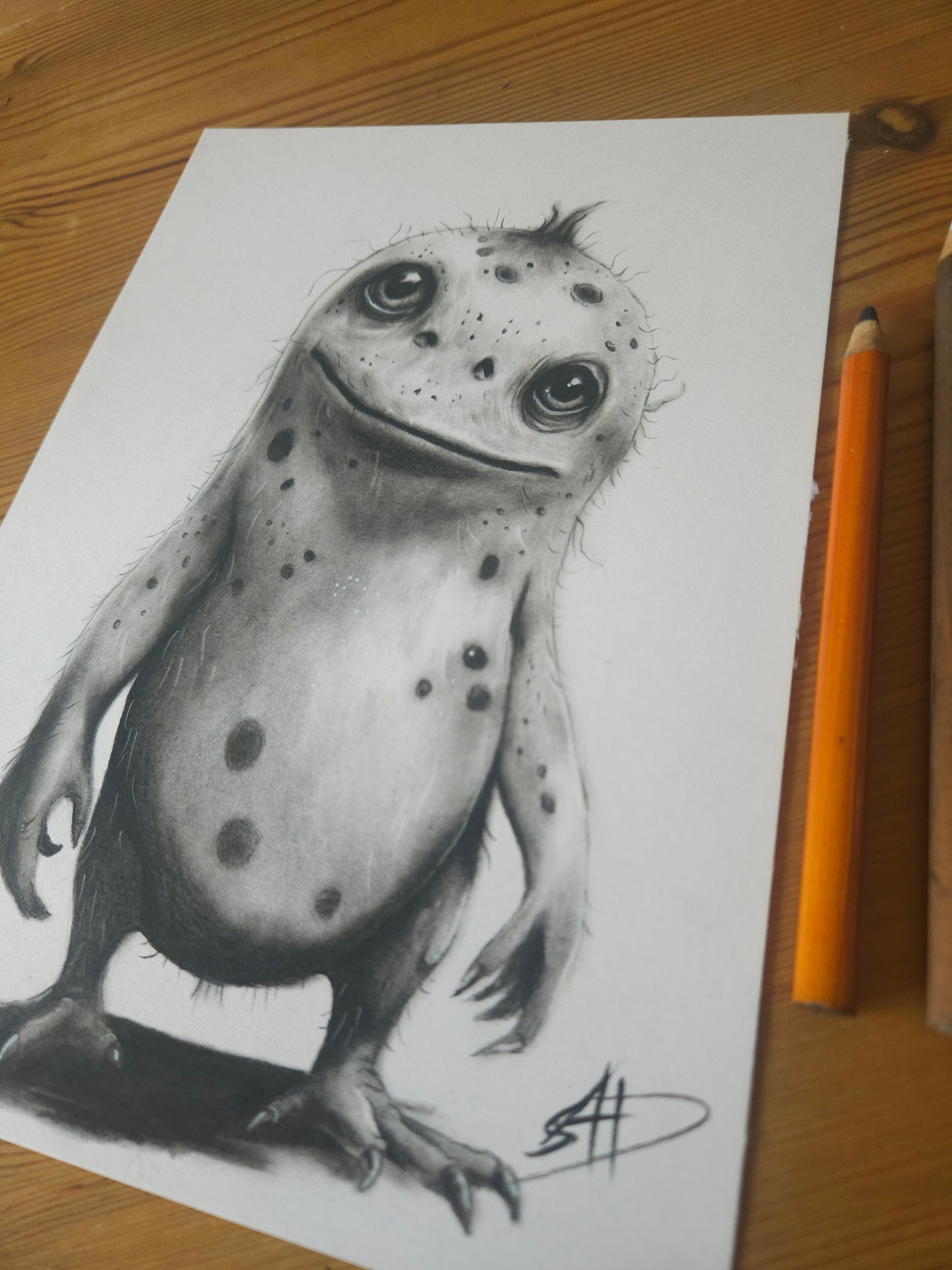 Fantasy creature art of the Gloomling collection by S.A.D Illustration – eerie, imaginative charcoal illustrations of quirky monster designs.