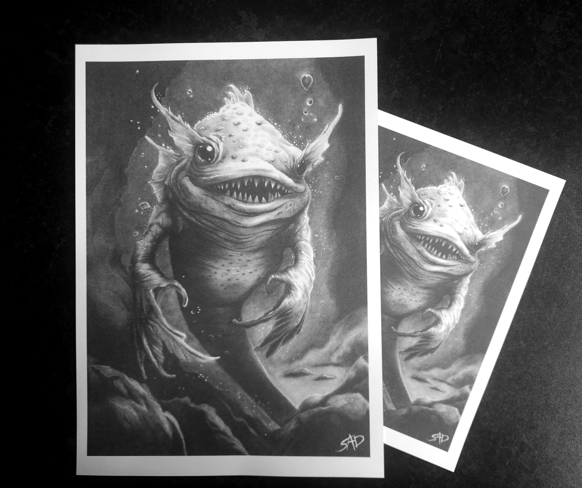 Fantasy creature art of the Gloomling collection by S.A.D Illustration – eerie, imaginative charcoal illustrations of quirky monster designs.